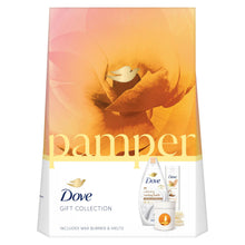 Load image into Gallery viewer, Dove Pamper Body Wash &amp; Body Lotion 2Pcs Gift Set for Her w/ Wax Burner &amp; Melts