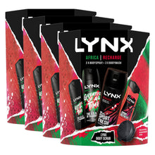 Load image into Gallery viewer, Lynx Recharge &amp; Africa Body Wash, Body Spray 4Pcs Gift Set for Him with Scrubber