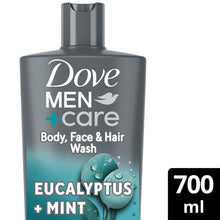 Load image into Gallery viewer, Dove Men+Care 3-in-1 Hair, Face and Body Wash Eucalyptus + Mint 700ml, 6 Pack