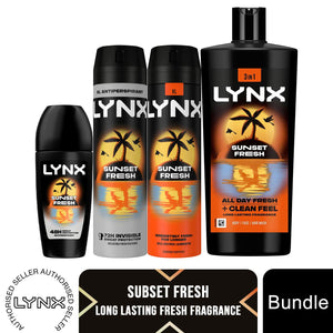 Lynx Sunset Fresh Bundle Spray, Anti-perspirant Aerosol, Body Wash & Roll On