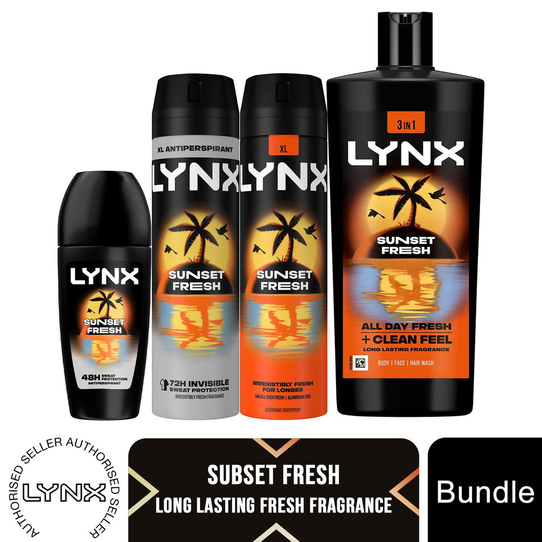 Lynx Sunset Fresh Bundle Spray, Anti-perspirant Aerosol, Body Wash & Roll On
