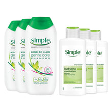 Load image into Gallery viewer, Simple Gentle Care Shampoo 200ml &amp; Moisturiser 125ml 3-Pack