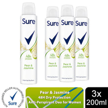 Load image into Gallery viewer, Sure Women Deodorant Spray Pear &amp; Jasmine with 48Hrs Protection 200ml, 3 Pack