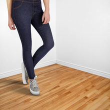 Load image into Gallery viewer, RJM Ladies Wet Look Faux Leather Leggings Blue High Waist Stretch Trousers, 4 Pk