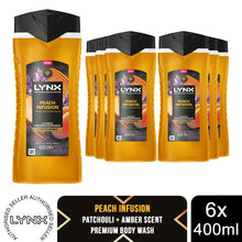 Load image into Gallery viewer, Lynx Peach Infusion Body Wash with 12Hrs of Freshness for Men 400ml, 6 Pack