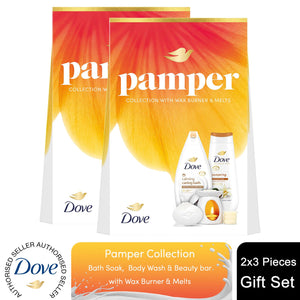 Dove Pamper Collection Gift Set, Body Wash, Bath Soak, Beauty Bar & Wax Burner