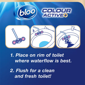 Bloo Toilet Rim Blocks Colour Active+ Flower with Odour Stop Technology, 6 Pack