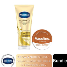 Load image into Gallery viewer, Vaseline Gluta-Hya Flawless Tone Lotion 200ml &amp; Cocoa Lip Balm 20g Duo Set
