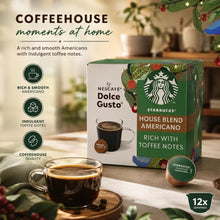 Load image into Gallery viewer, Nescafe Dolce Gusto Starbucks Coffee Pods Caps Box of 12 Americano House Blend