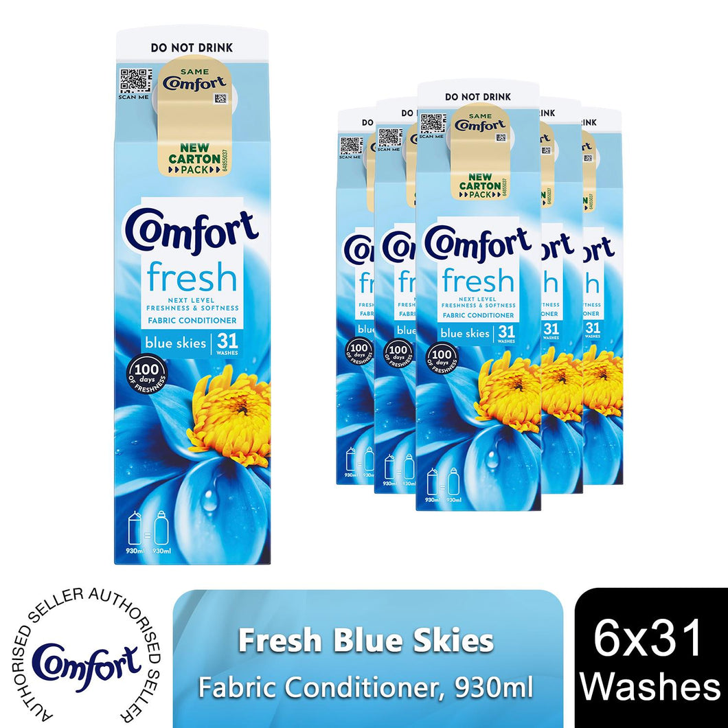 Comfort Blue Skies Fabric Conditioner 31 Washes Long-Lasting Freshness 930ml,6pk