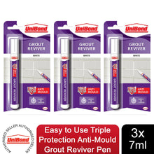 Load image into Gallery viewer, 3x Unibond Easy to Use Triple Protection Anti-Mould White Grout Reviver Pen, 7ml