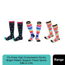 Load image into Gallery viewer, Flo Knee High Compression Socks Bright Pattern Support Travel Sports S/M or L/XL