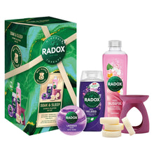 Load image into Gallery viewer, Radox Soak &amp; Sleep ShowerGel, BathSoak &amp; BathBomb Gift Set for Her w/ Wax Burner