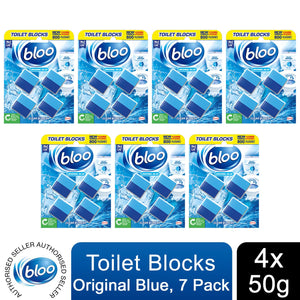 7xBloo Toilet Blocks Original Blue Clean+Fresh with Fresh Fragrance, 4x50g