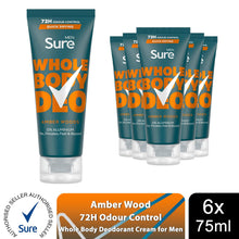 Load image into Gallery viewer, Sure Men Whole Body Deodorant Cream Amber Woods with 72H Odour Control 75ml, 6PK