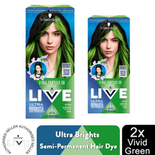 Load image into Gallery viewer, LIVE Ultra Brights 086 Vivid Green Semi Permanent Hair Dye, 2 Pack