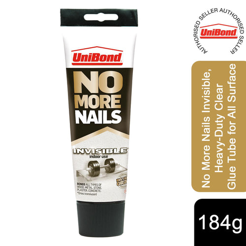 UniBond No More Nails Invisible, Heavy-Duty Clear Glue Tube for All Surface,184g