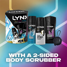 Load image into Gallery viewer, Lynx Gold, Excite &amp; Ice Chill Bath &amp; Body 3Pcs Gift Set for Him w/ Body Scrubber