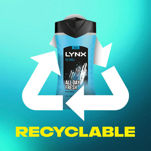 12pk of 225ml Lynx 3-in-1 Ice Chill All Day Fresh with Icy Menthol Body wash