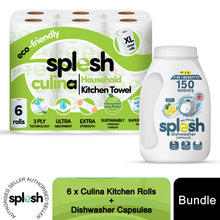 Load image into Gallery viewer, Splesh Culina XL Kitchen Towel 3 Ply 6 Rolls with 3in1 Dishwasher Tablets 150W