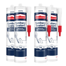 Load image into Gallery viewer, UniBond Mould Resistant Sanitary Sealant Cartridge White 274 g, 4 Pack