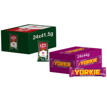 Load image into Gallery viewer, Nestle Chocolate Bar, KitKat Vegan 24x41.5g &amp; Yorkie Milk Chocolate 24x44g