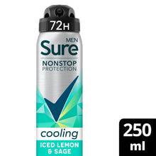 Load image into Gallery viewer, Sure Men Nonstop Protection Antiperspirant Deo Aerosol Iced Lemon&amp;Sage 250ml,6PK