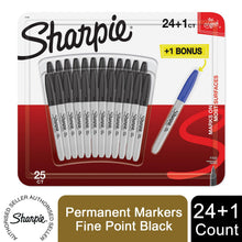 Load image into Gallery viewer, Sharpie Permanent Marker Pens Fine Point Black 24 Pack + Blue One