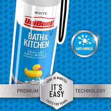 Load image into Gallery viewer, UniBond Mould Resistant Bath &amp; Kitchen Silicone Sealant White, 208g, 3pk
