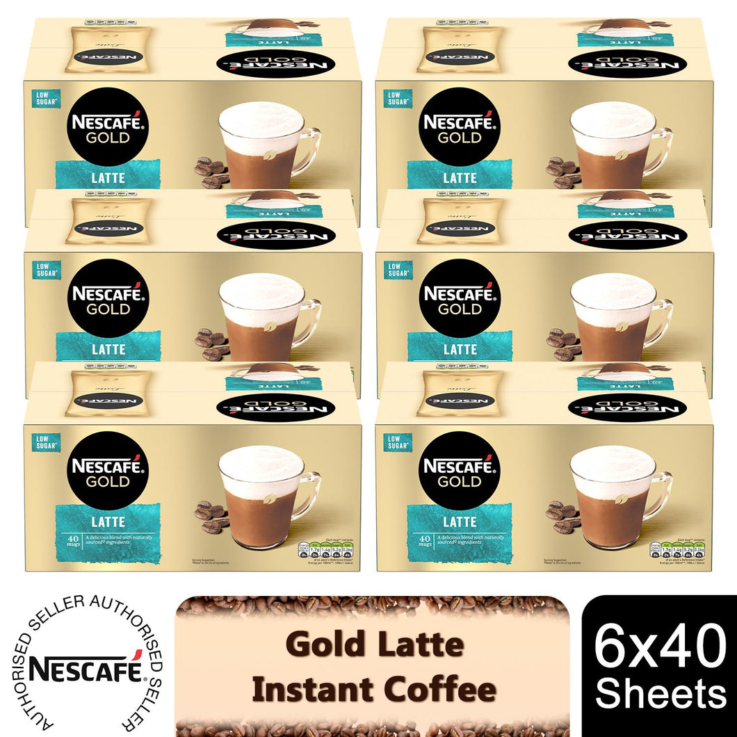 Nescafe Gold Instant Coffee Sachets 40 Latte Low Sugar, 6 Pack