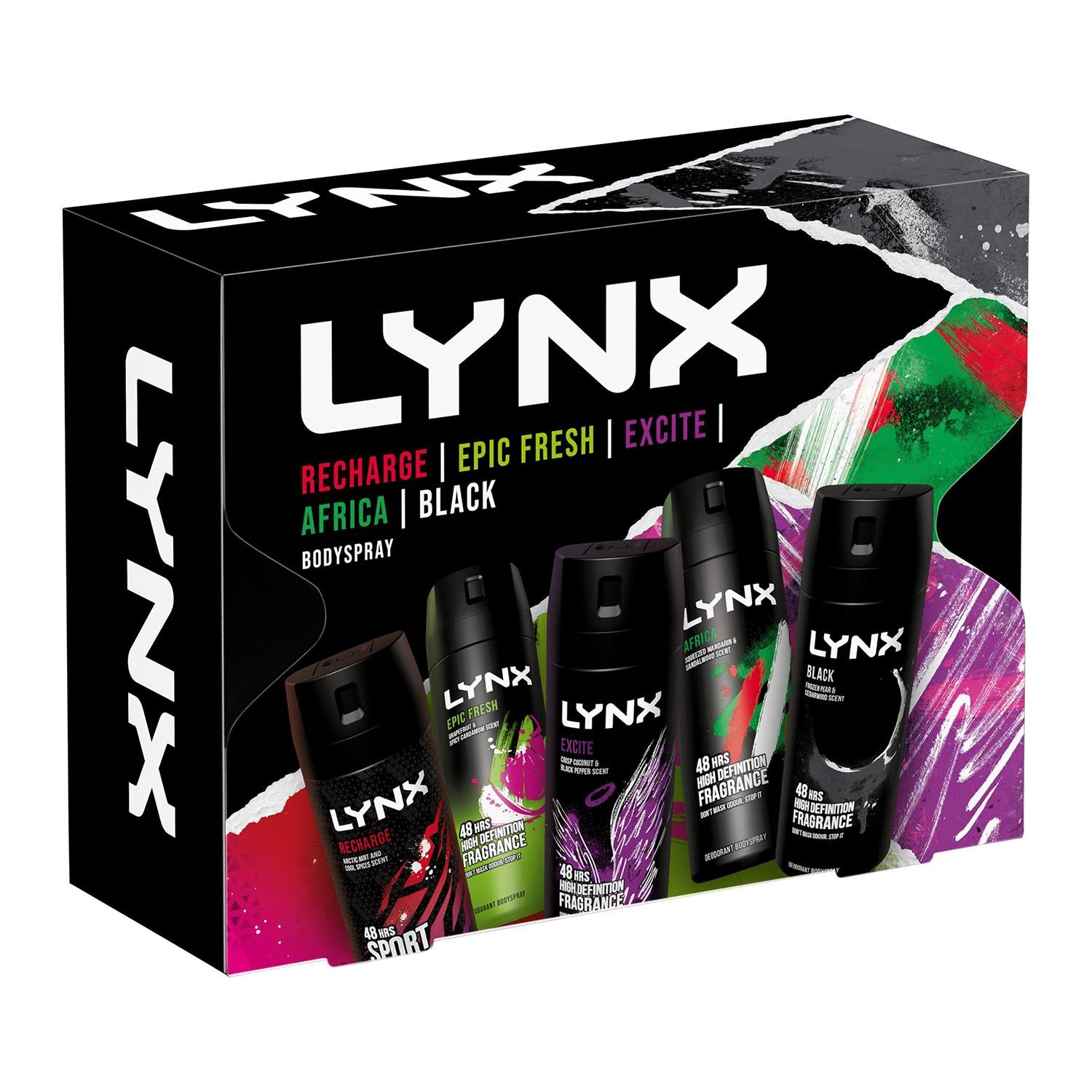 Linx Box Set Lynx Body Sprays Multi Fragrance Edition 48H Fresh 5Pcs Gift Set for H ...