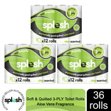 Load image into Gallery viewer, Splesh by Cusheen Quilted Luxury Aloe Vera 3 Ply Toilet Tissue Paper 36 Rolls