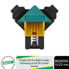 Load image into Gallery viewer, Wolfcraft Project Set for Right-Angle Clamping 4x ES 22 Corner Clamp, 10-22 mm