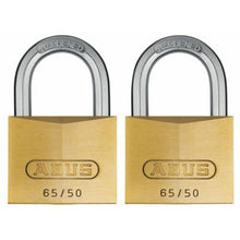 Load image into Gallery viewer, 65/50mm Brass Padlock Twin Pack Carded
