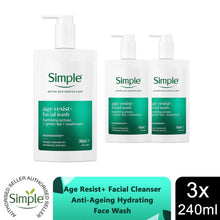 Load image into Gallery viewer, 3x Simple Facial Cleanser Purify, Repair, Hydrate, Age Resist, Smooth+ Gel,240ml