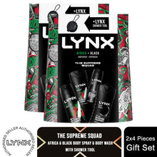Load image into Gallery viewer, Lynx THE SUPREME SQUAD Africa &amp; Black 4 Pieces Gift Set for Him with Shower Tool