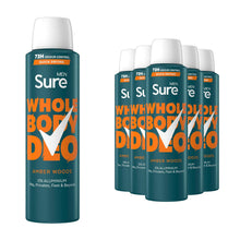 Load image into Gallery viewer, Sure Men Whole Body Amber Woods 72H Odour Protection Deodorant Spray 150ml, 6pk