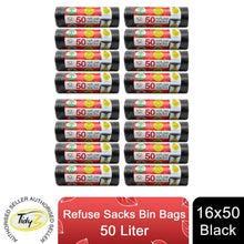 Load image into Gallery viewer, Tidyz Drawstring Refuse Sacks Bin Bags, Black 50L, 16 pack