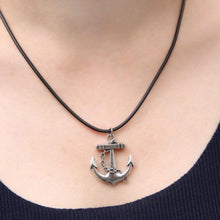 Load image into Gallery viewer, Aquarius Black Leather Charm Choker Pendant with Chain Anchor