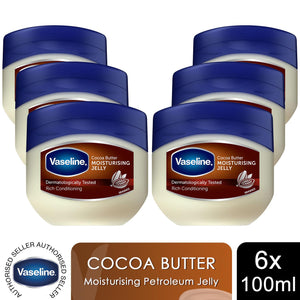 Vaseline Petroleum Jelly Moisturising Cocoa Butter for Dry Skin 100ml, 6pk