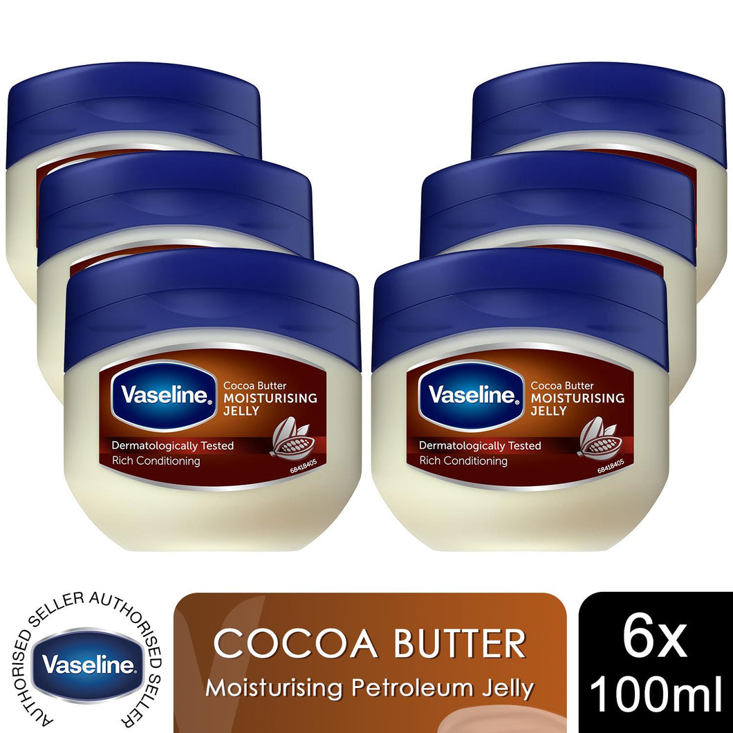 Vaseline Petroleum Jelly Moisturising Cocoa Butter for Dry Skin 100ml, 6pk