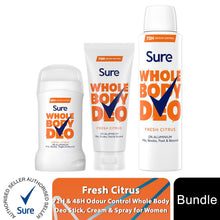 Load image into Gallery viewer, Sure Whole Body Fresh Citrus Bundle Spray, Stick &amp; Cream AluminiumFree for Women