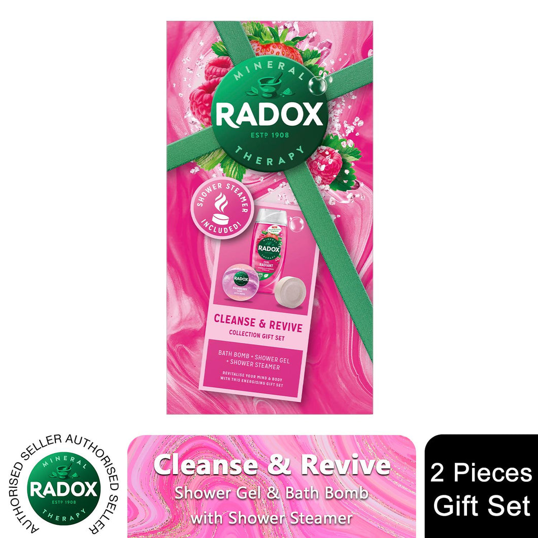 Radox Cleanse & Revive Shower Gel & Bath Bomb Gift Set for Her w/ Shower Steamer