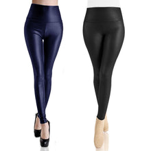 Load image into Gallery viewer, Ladies Faux Leather Look Leggings Navy or Black