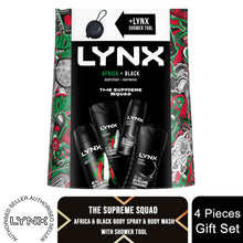 Load image into Gallery viewer, Lynx THE SUPREME SQUAD Africa &amp; Black 4 Pieces Gift Set for Him with Shower Tool
