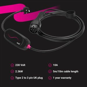 Cord Lite 10m Portable EV Charger 230V Fast Charging with UK Plug Adapter