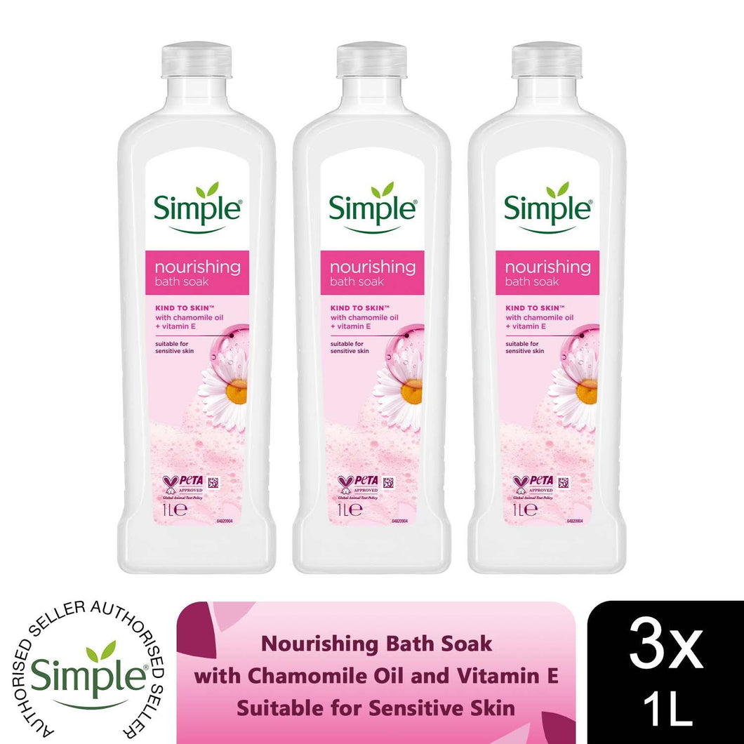 3x Simple Kind to Skin Nourishing Bath Soak w/ Chamomile Oil Sensitive Skin, 1L