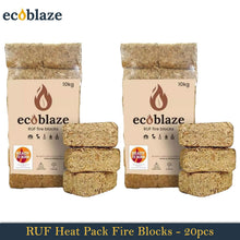 Load image into Gallery viewer, Ecoblaze RUF Heat Pk 24 Briquettes 2x10kg Bag for Wood Burner, Pizza Oven &amp; BBQ