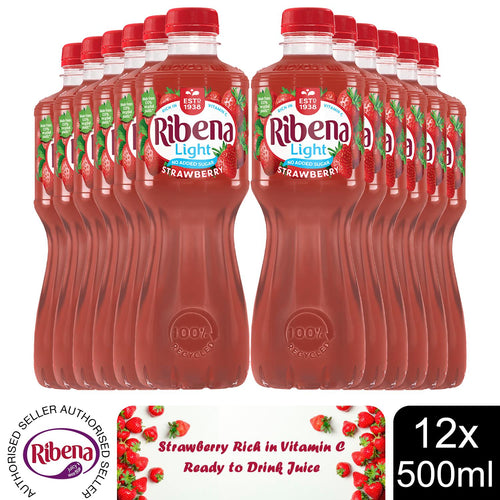 12 Pack of Ribena Strawberry Ready to Drink Juice, 500ml