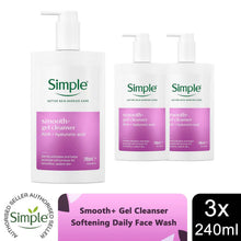 Load image into Gallery viewer, 3x Simple Facial Cleanser Purify, Repair, Hydrate, Age Resist, Smooth+ Gel,240ml